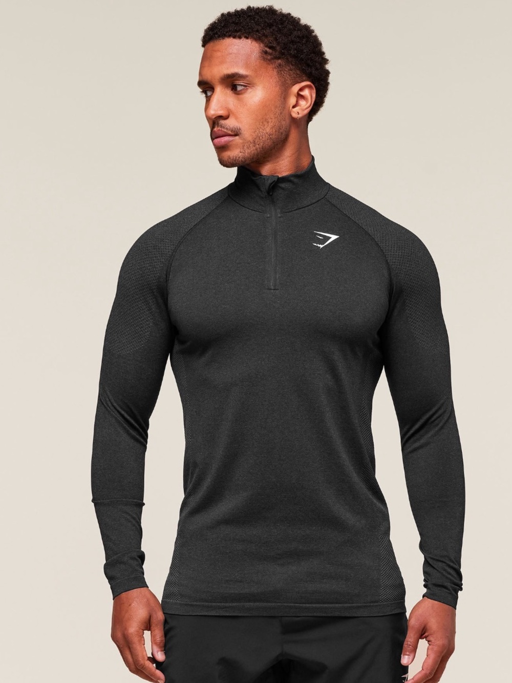 Gymshark Vital 1/4 Zip Men's Black Long-Sleeve Swim Top-
UPF Performance